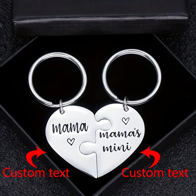 Initial Ring Custom - Personalized Custom Text Puzzle Heart Keychain