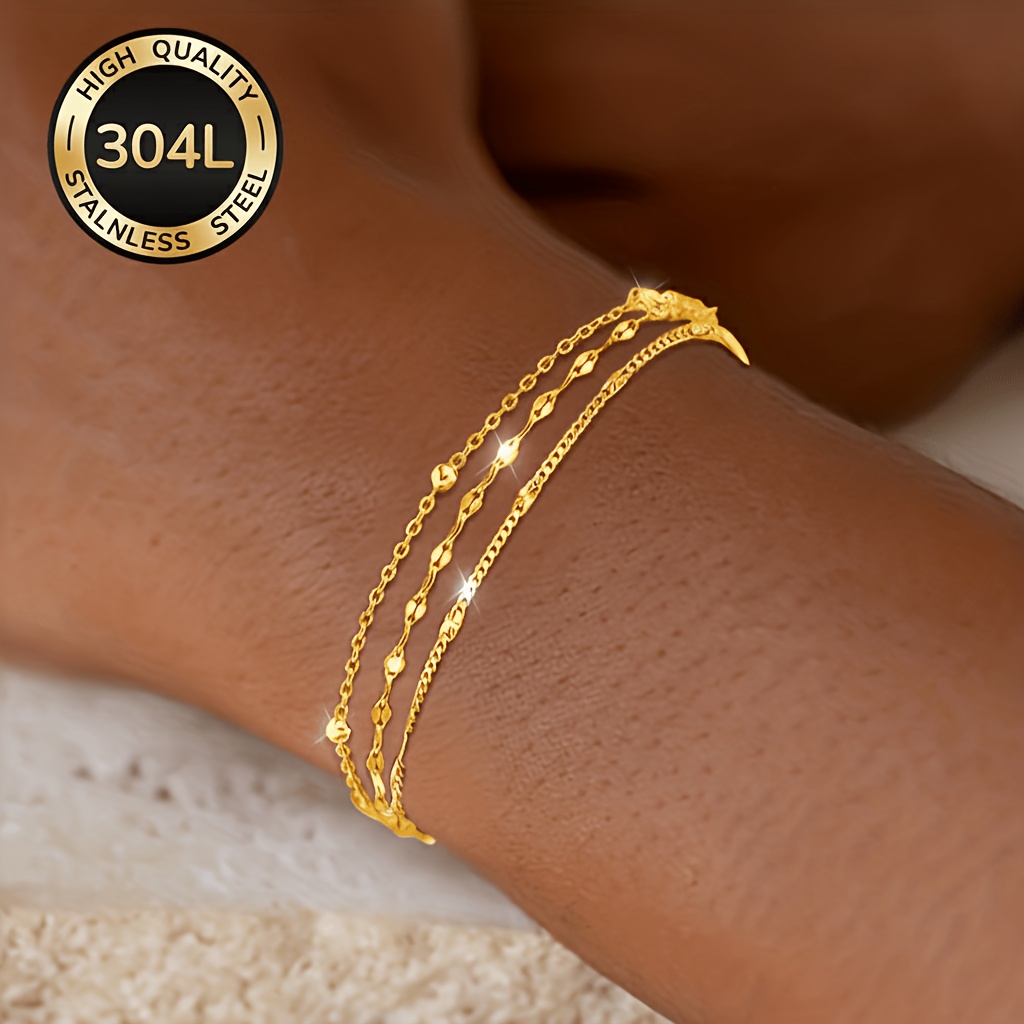 Coordinates Bracelet - 3 Pieces of 18K Gold-Plated 304L