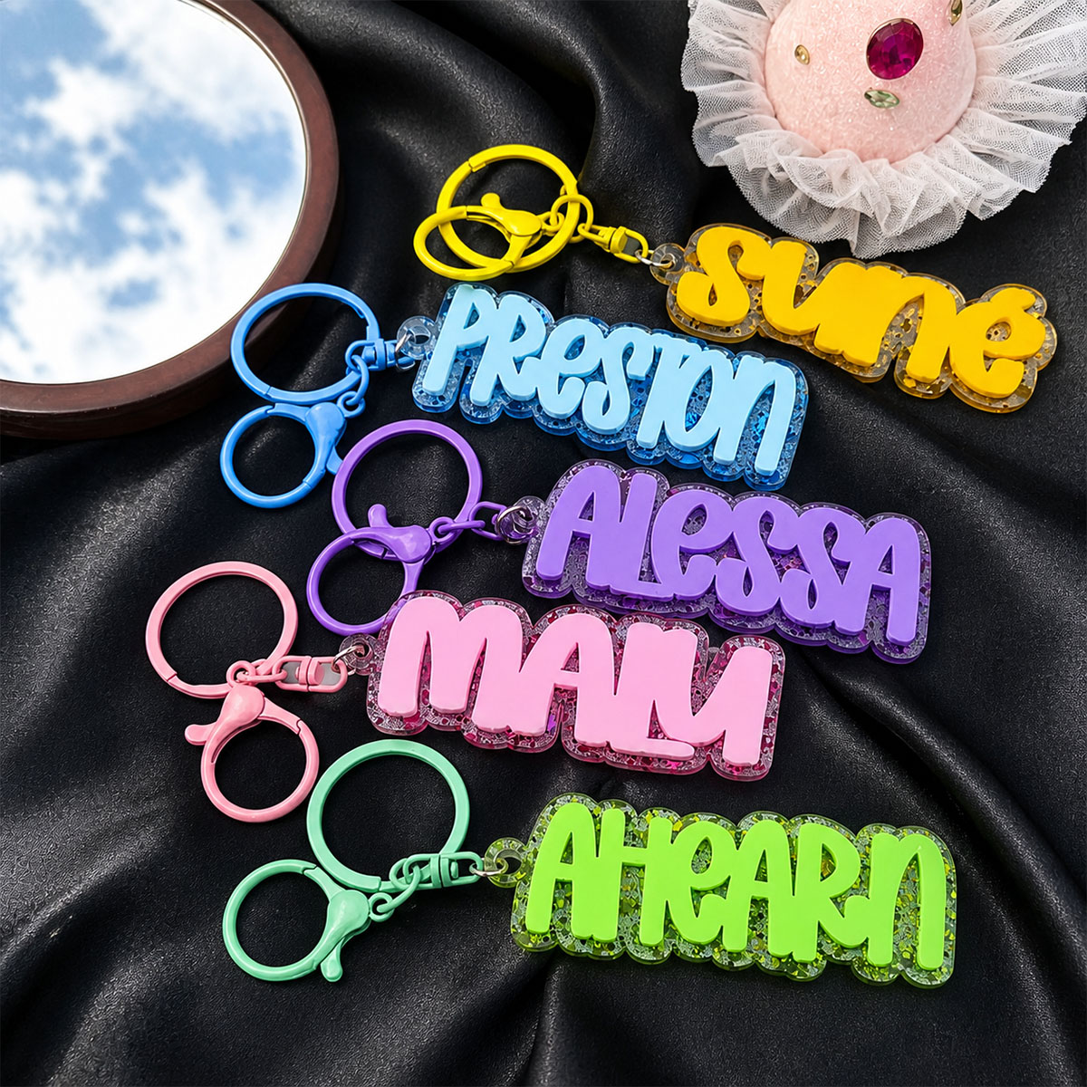 Custom Name Acrylic Keychain P - Initial Ring Custom ulasan dan harga